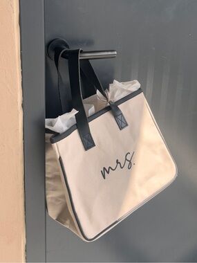 Canvas 'mrs.' Tote Bag with Black Trim